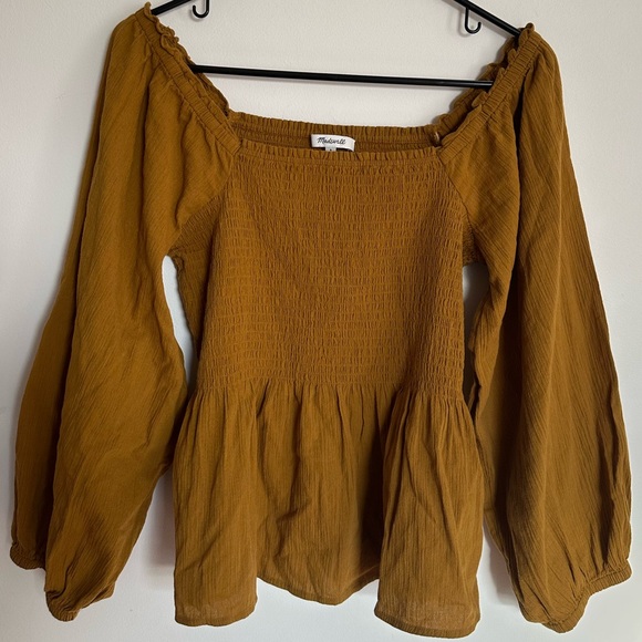 Madewell Lucie smocked peplum top, gold, size 6 - Picture 3 of 8